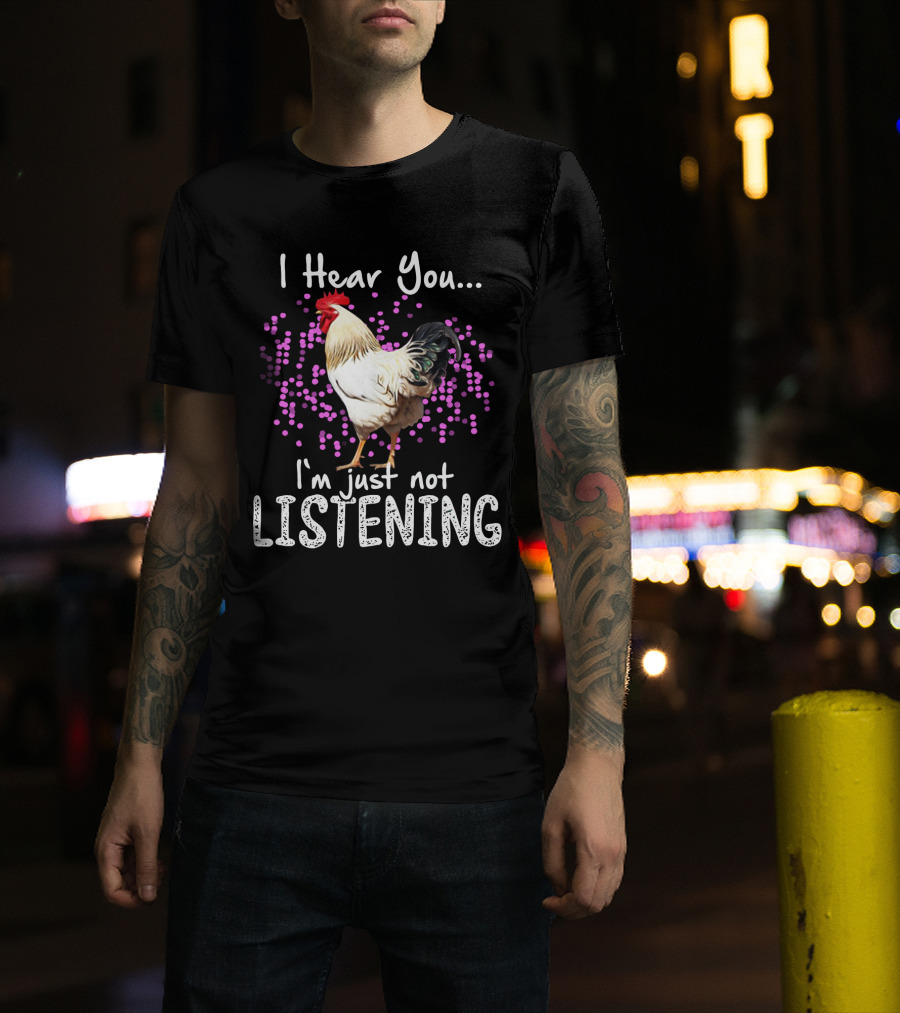 I Hear You I'm Just Not Listening Chicken With Purple Dot Background T-Shirt