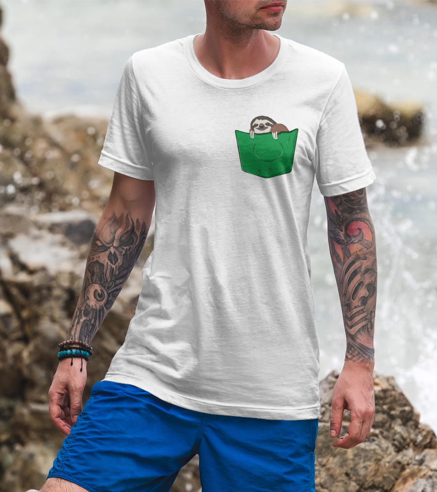 Cute Sloths Pocket With Adorable Sloth Peeking From Green Pocket T-Shirt
