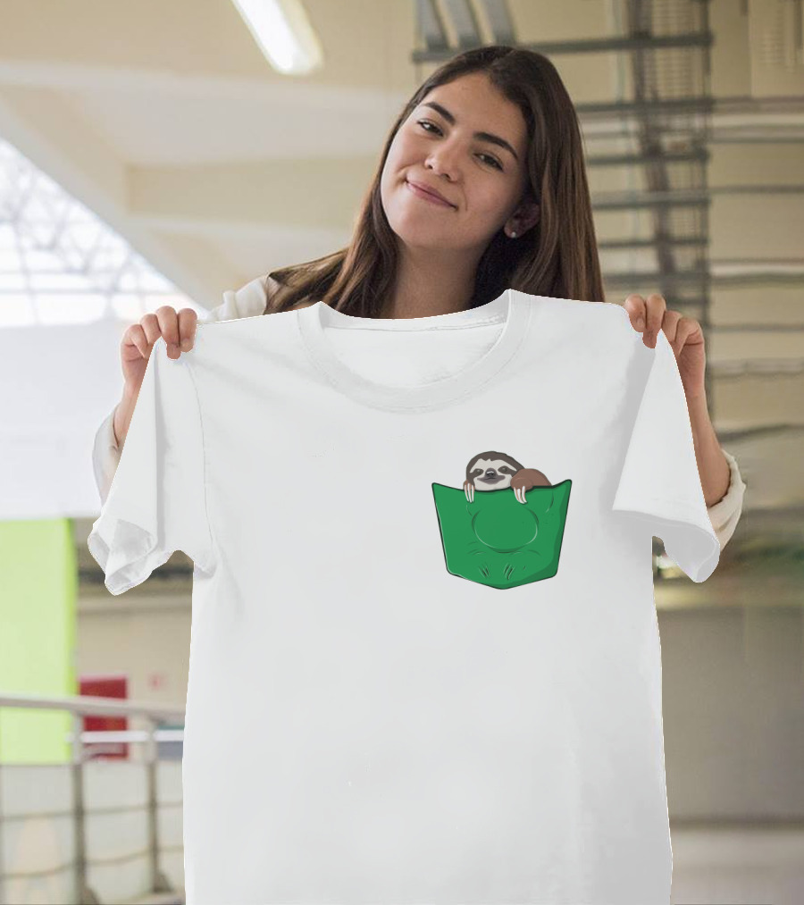 Cute Sloths Pocket With Adorable Sloth Peeking From Green Pocket T-Shirt