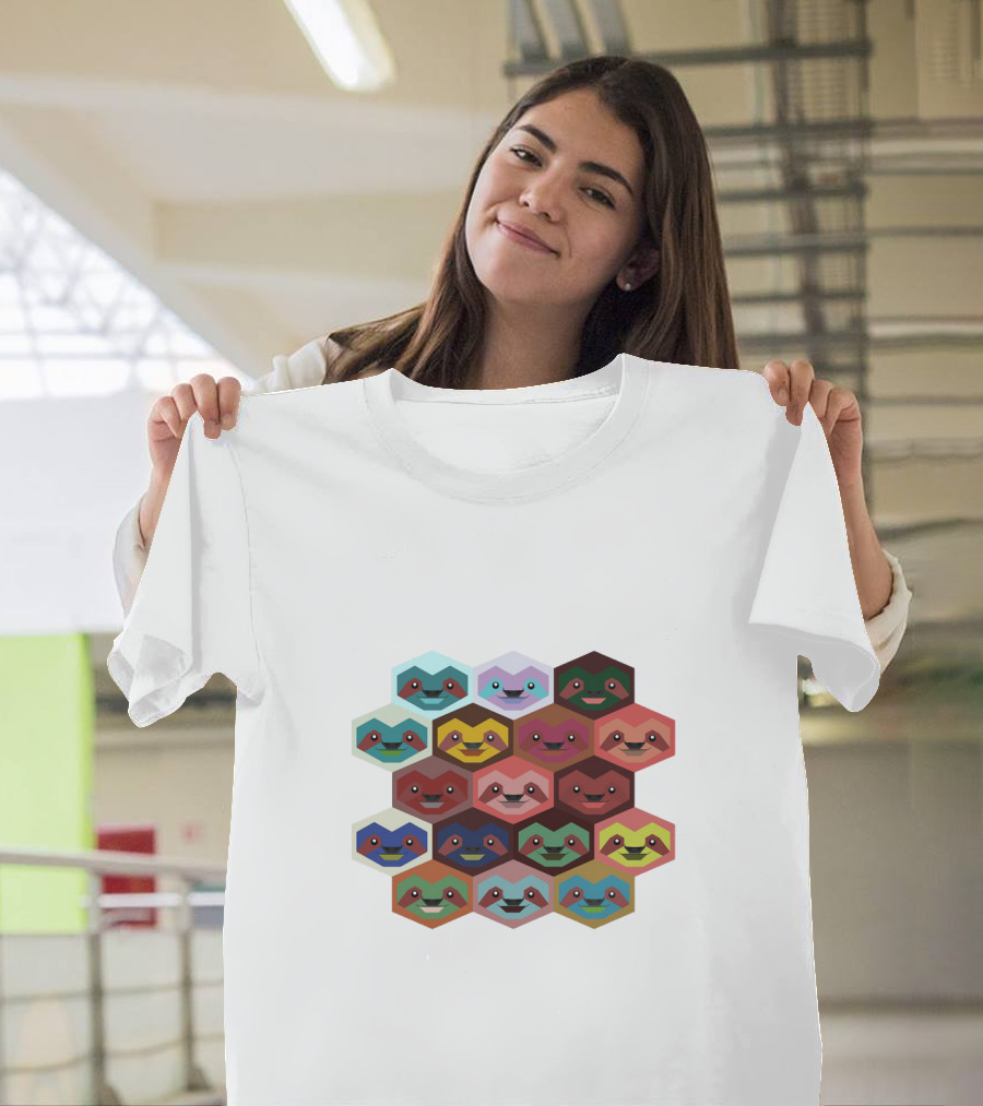 Colorful Hexagon Faces Of Sloths T-Shirt