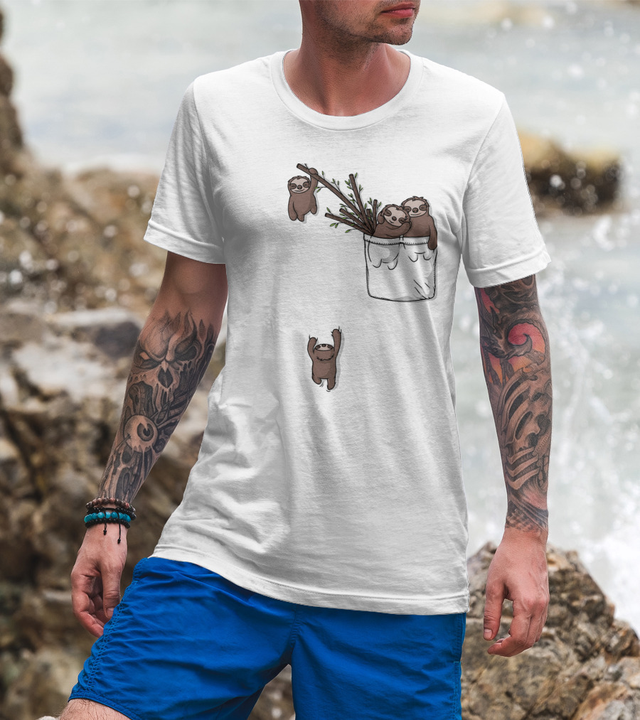 Pocket Sloth Family Hanging On Branches T-Shirt