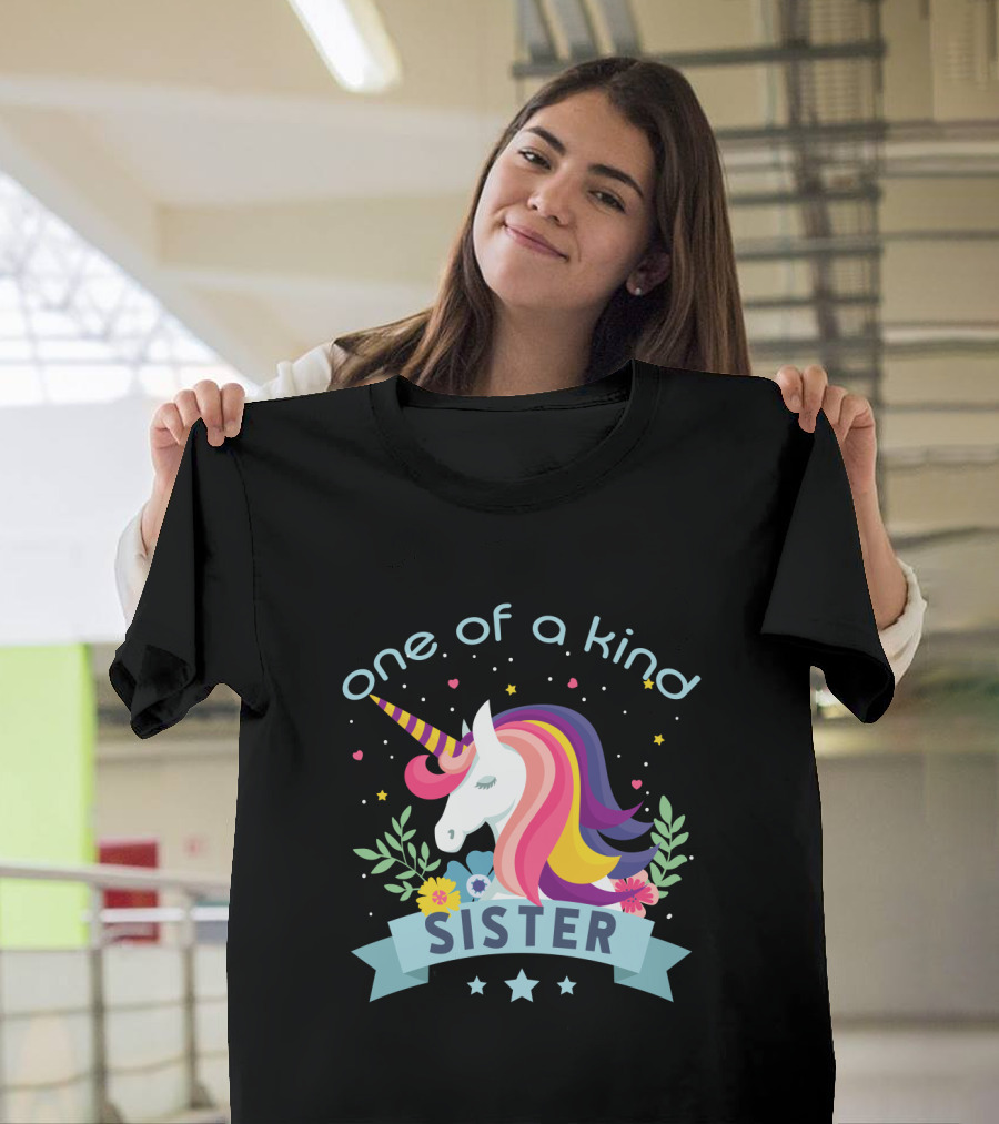 One of a Kind Sister Unicorn with Rainbow Mane and Stars T-Shirt