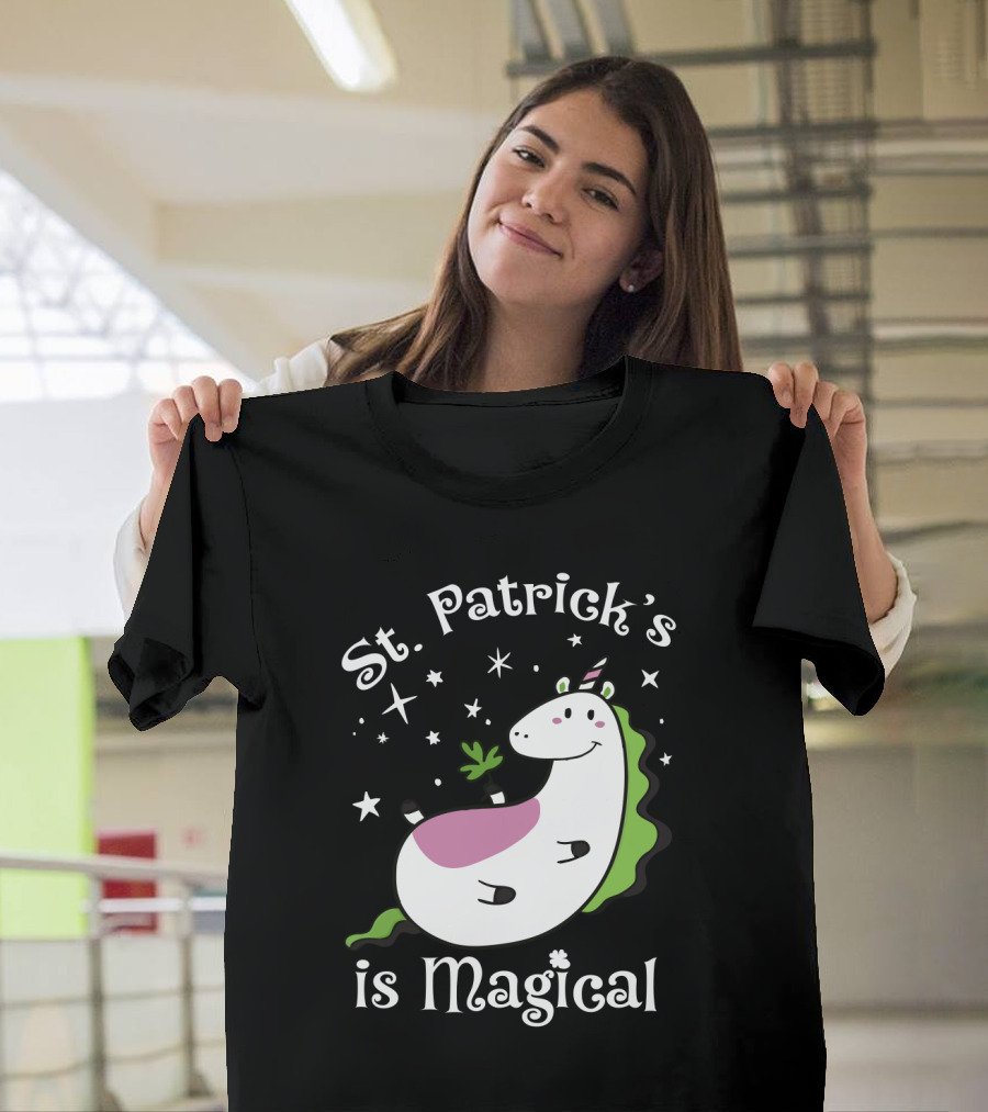 St. Patrick's Is Magical Shamrock Unicorn with Stars and Green Mane T-Shirt