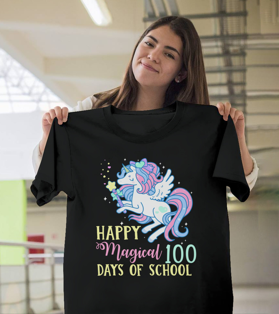 Happy Magical Unicorn Celebrating 100 Days of School T-Shirt
