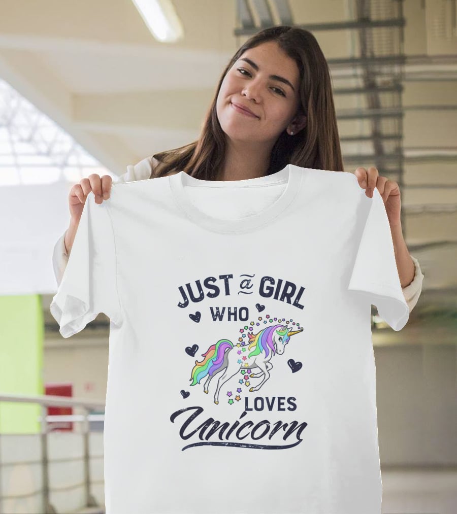 Just A Girl Who Loves Unicorns With Heart Accents And Colorful Mane T-Shirt