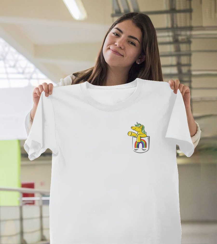 Yellow Lemon Lime Unicorn with Rainbow Pocket T-Shirt