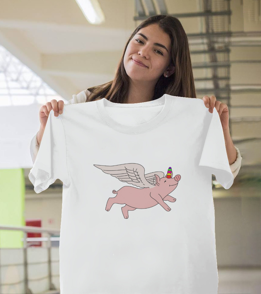 Flying Pig With Rainbow Unicorn Horn And Angel Wings T-Shirt