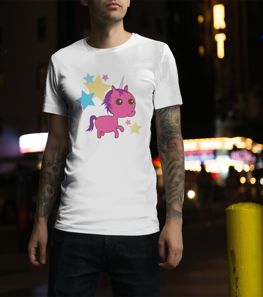 Pink Trippin Sparkles Unicorn With Colorful Stars T-Shirt