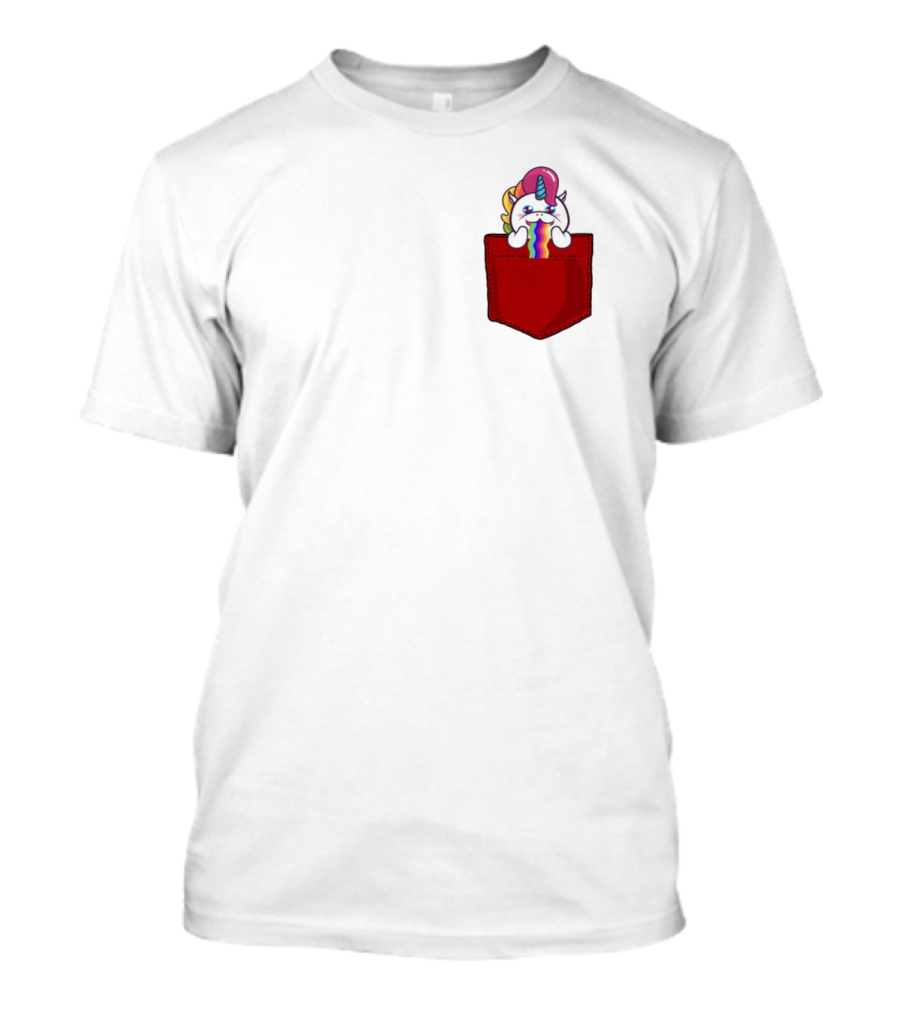 Crying Rainbow Unicorn In Red Pocket T-Shirt