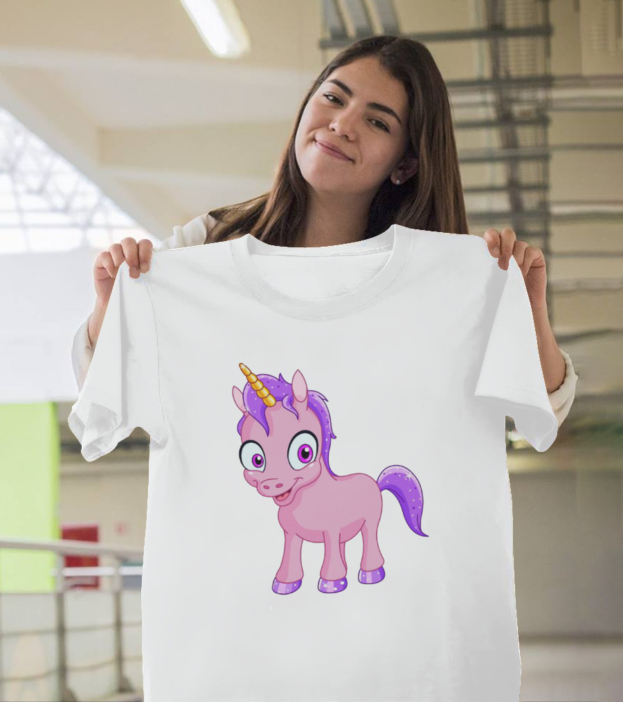 Pink Pony Unicorn with Purple Mane and Sparkling Horn T-Shirt