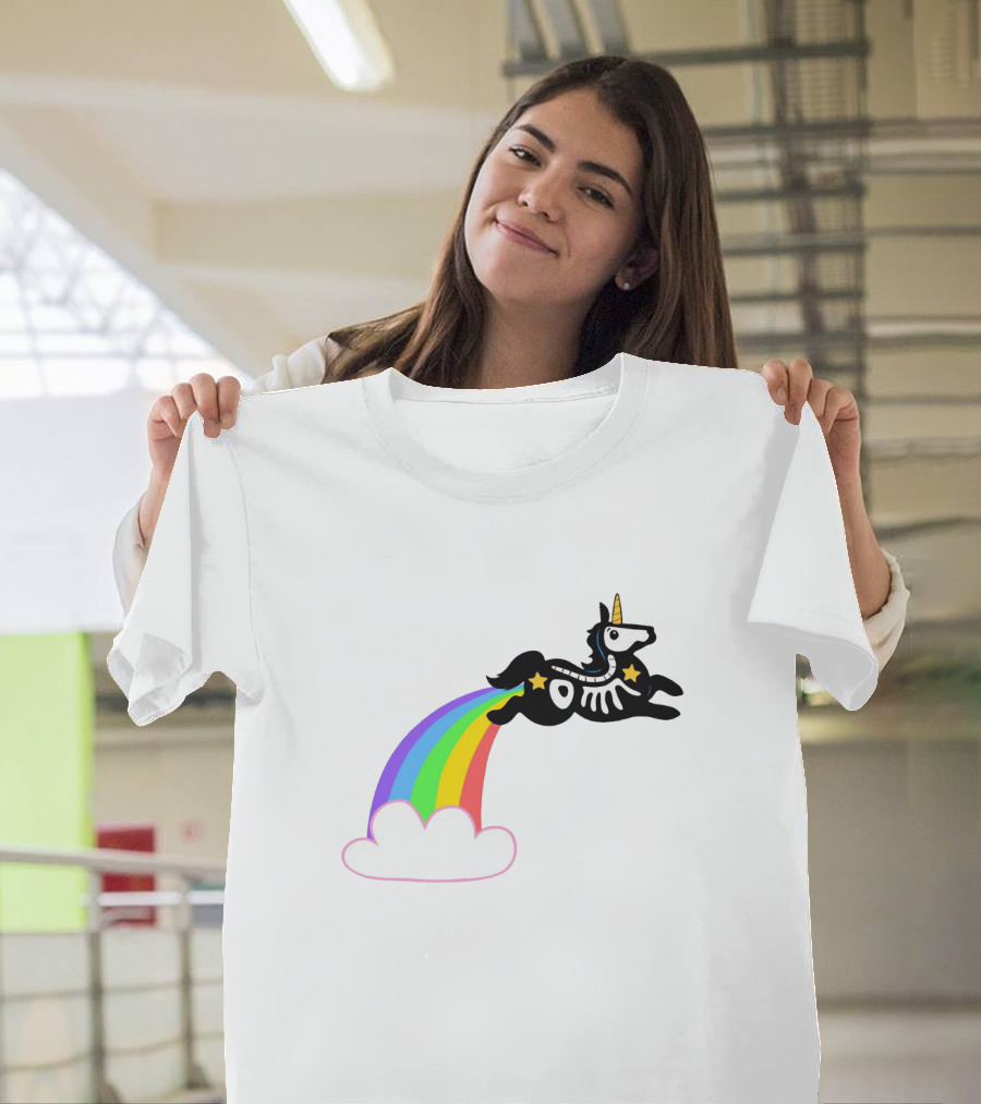 Zombie Unicorn Leaping Over Cloud With Rainbow Trail T-Shirt