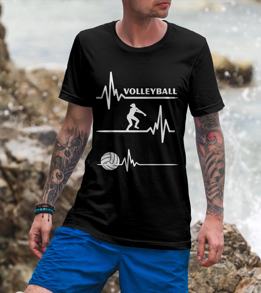 Volleyball Heartbeat Player Silhouette With Ball And Pulse Lines T-Shirt