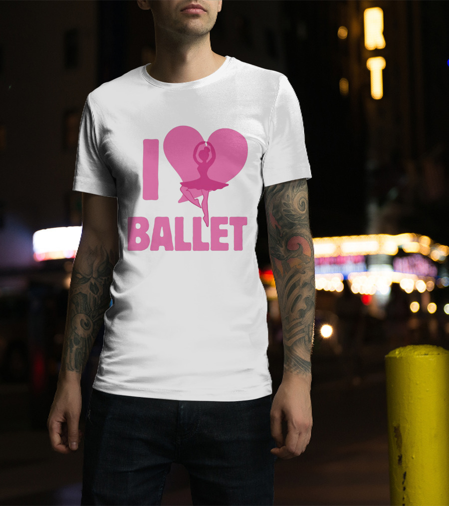 I Heart Ballet Pink Ballerina Silhouette In Love Heart T-Shirt