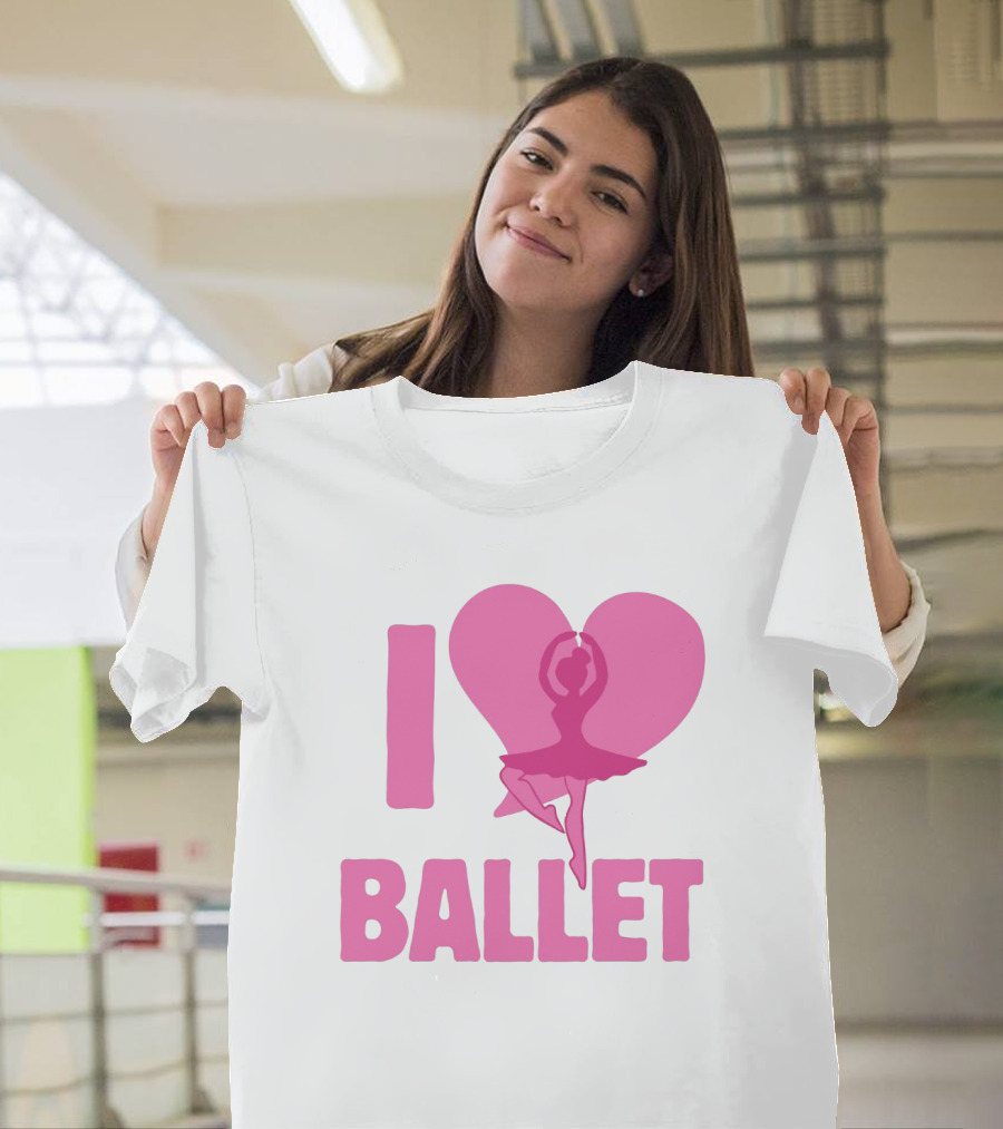 I Heart Ballet Pink Ballerina Silhouette in Love Heart T-Shirt