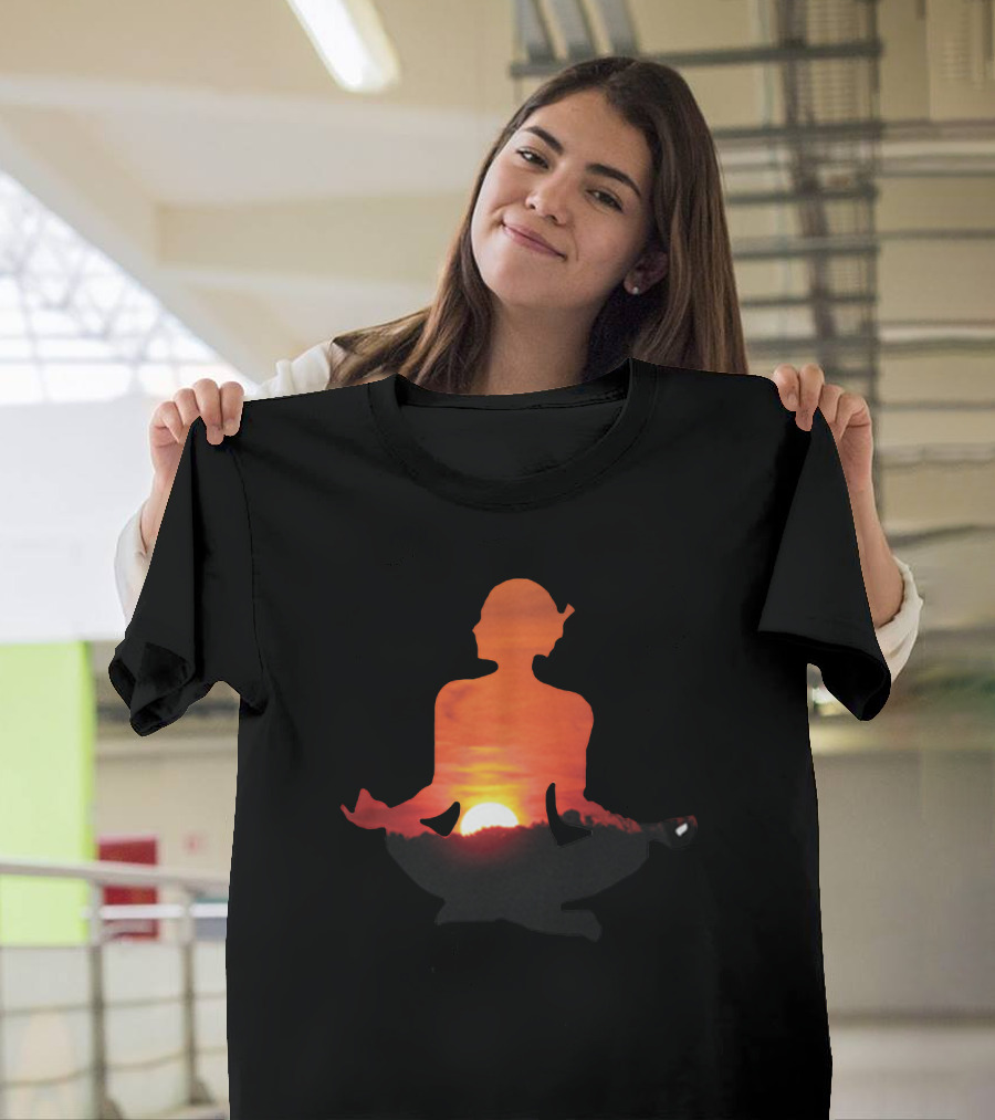 Yoga Meditation Silhouette Over Vibrant Sunset Horizon T-Shirt
