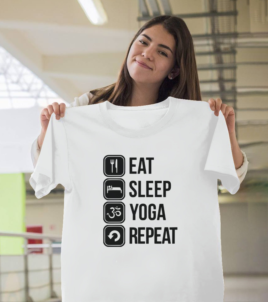 Eat Sleep Yoga Repeat Om Symbol Icons Sequence T-Shirt