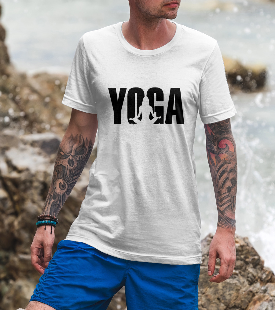 Yoga Silhouette Sitting Pose In Stylized Text T-Shirt