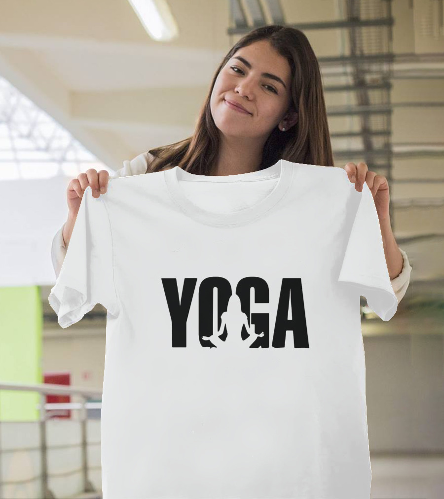 Yoga Silhouette Sitting Pose in Stylized Text T-Shirt