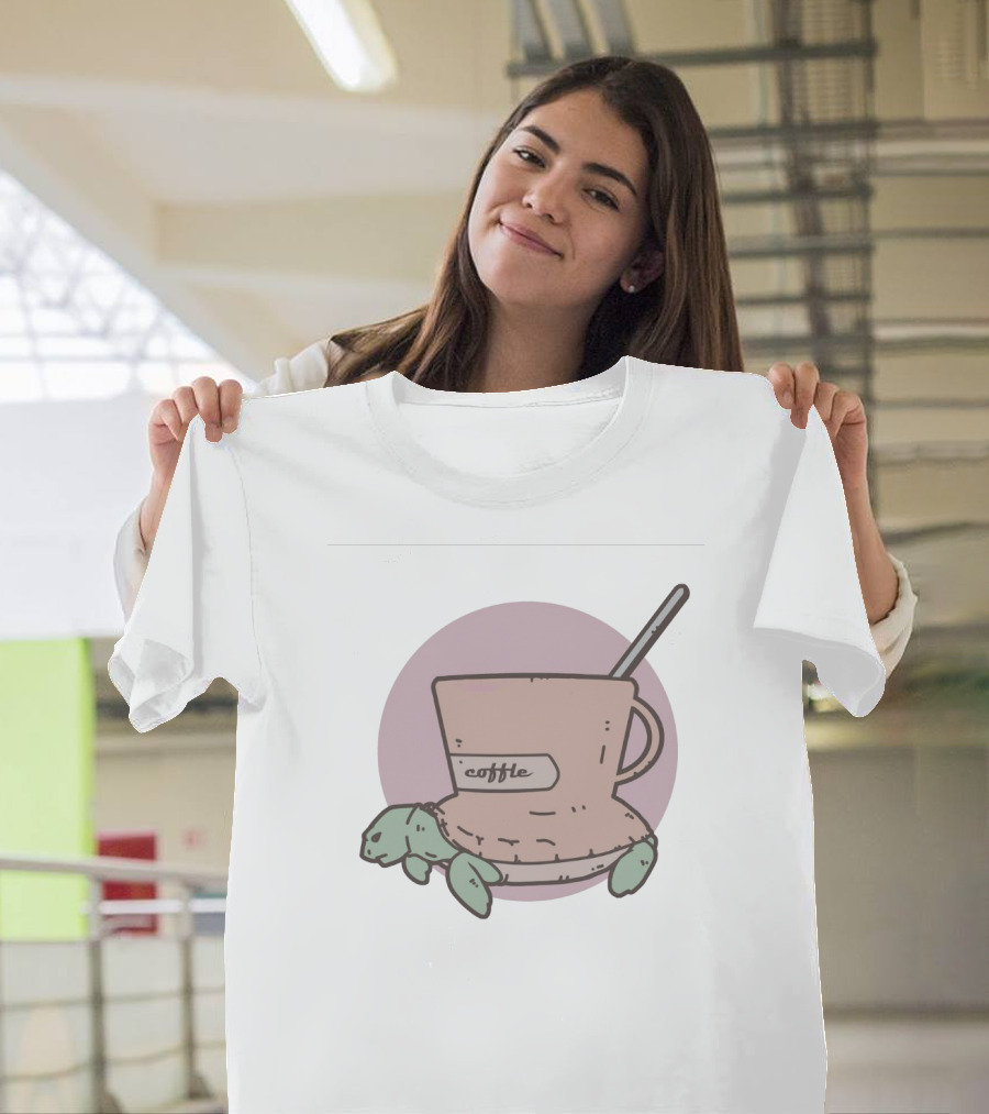 Coffle Turtle Pastel Coffee Cup Hybrid Illustration with Spoon T-Shirt