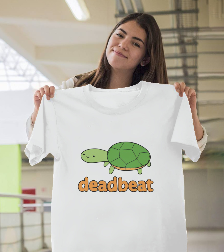 Deadbeat Turtle Cartoon Graphic With Green Shell And Smiling Expression T-Shirt