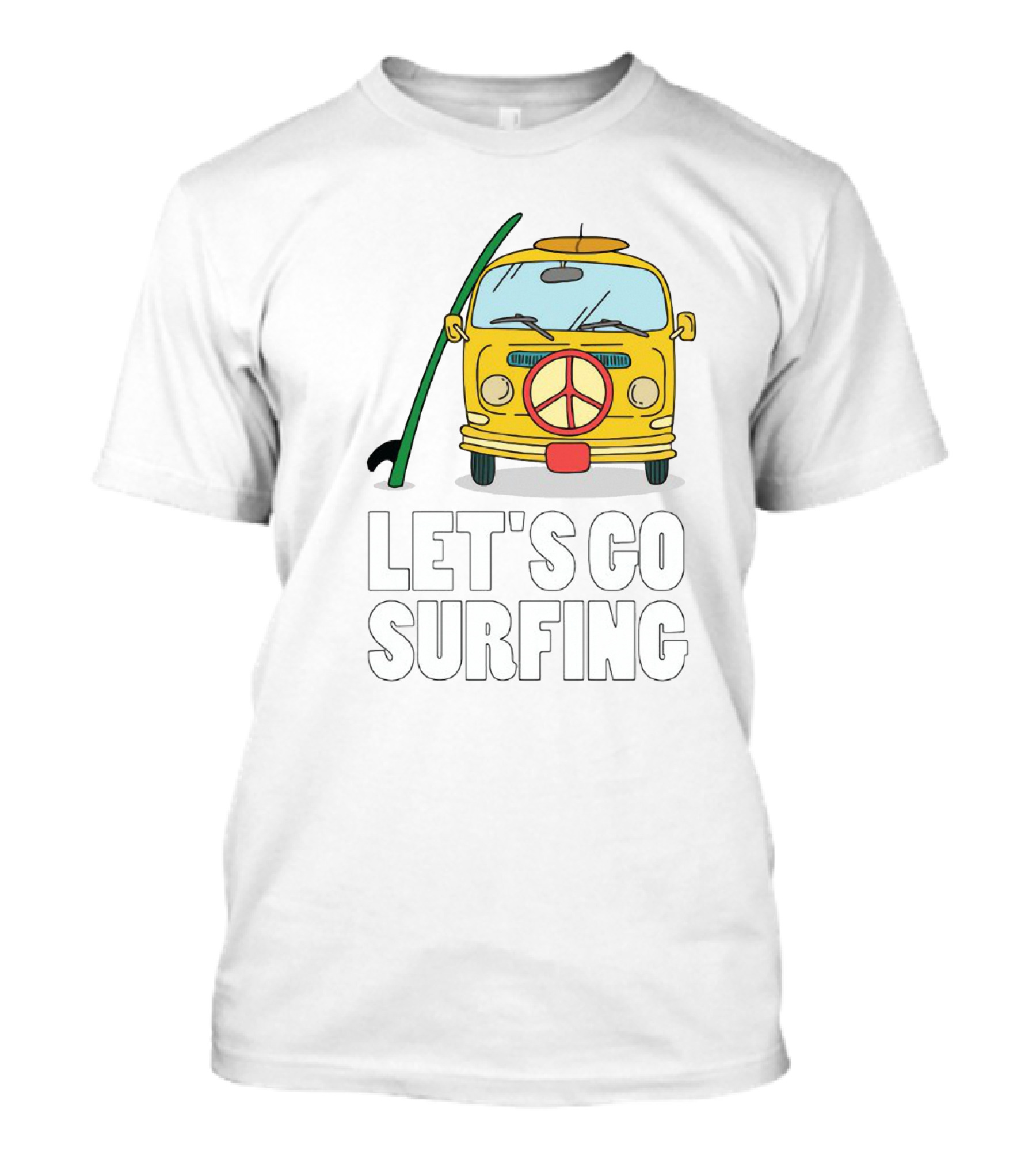 Peace Symbol Surf Bus Adventure - Let's Go Surfing T-Shirt