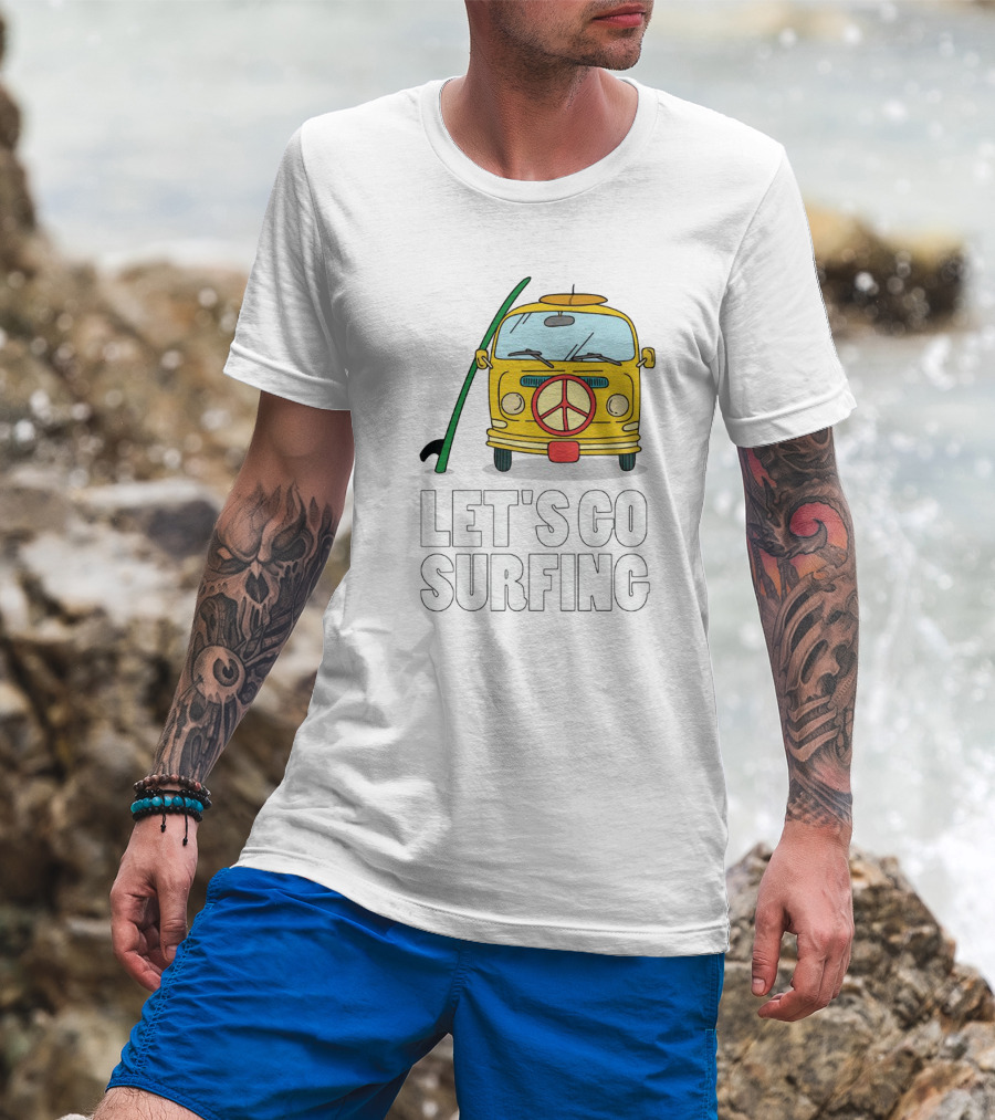 Peace Symbol Surf Bus Adventure - Let's Go Surfing T-Shirt