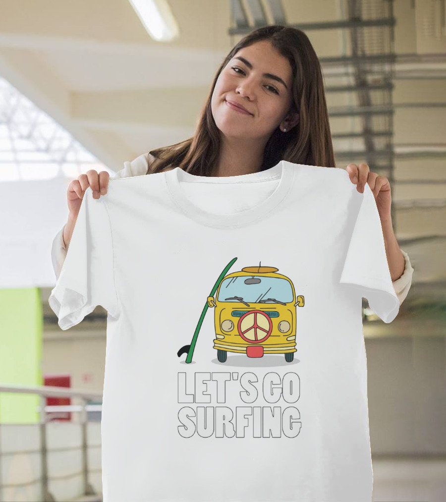 Peace Symbol Surf Bus Adventure - Let's Go Surfing T-Shirt