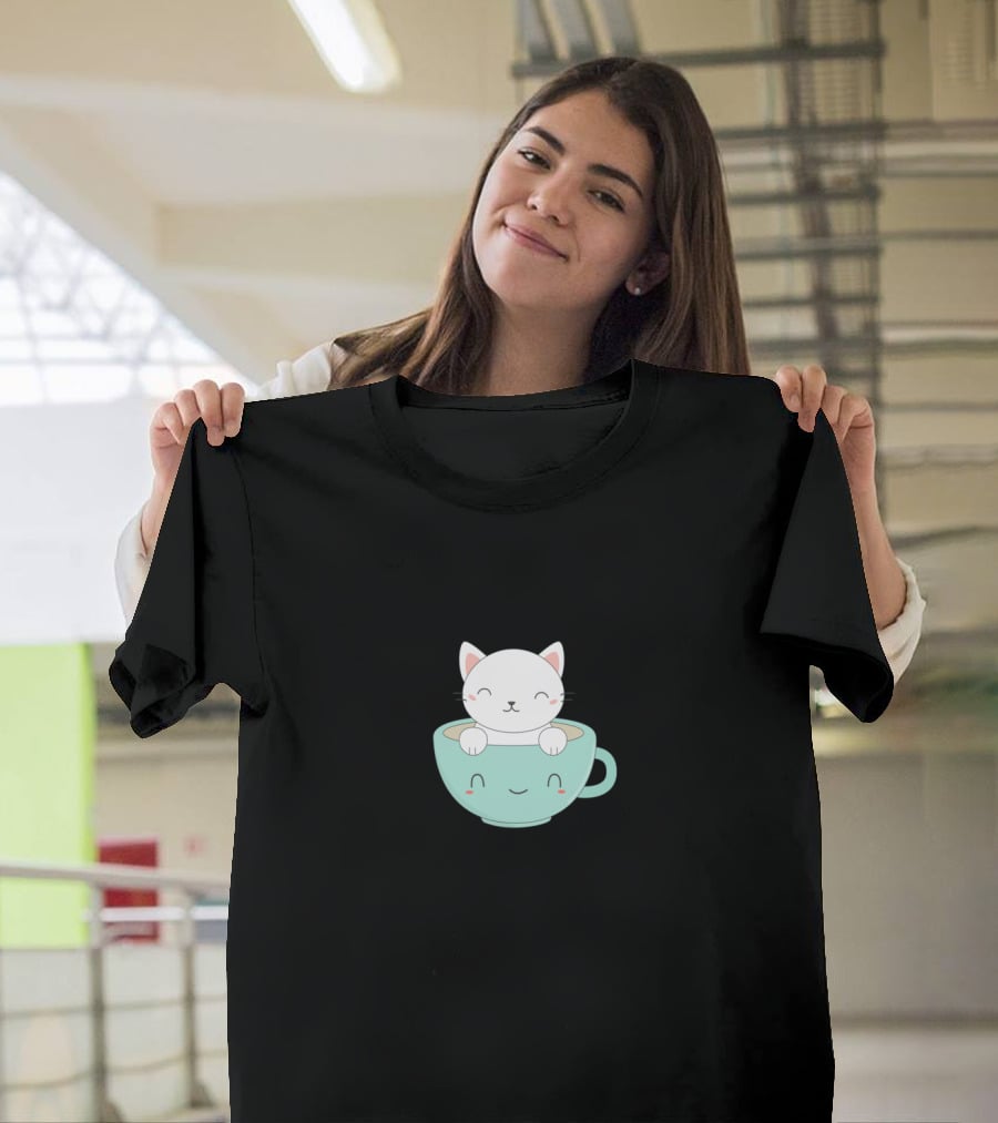 Adorable Cat In Smiling Coffee Cup T-Shirt