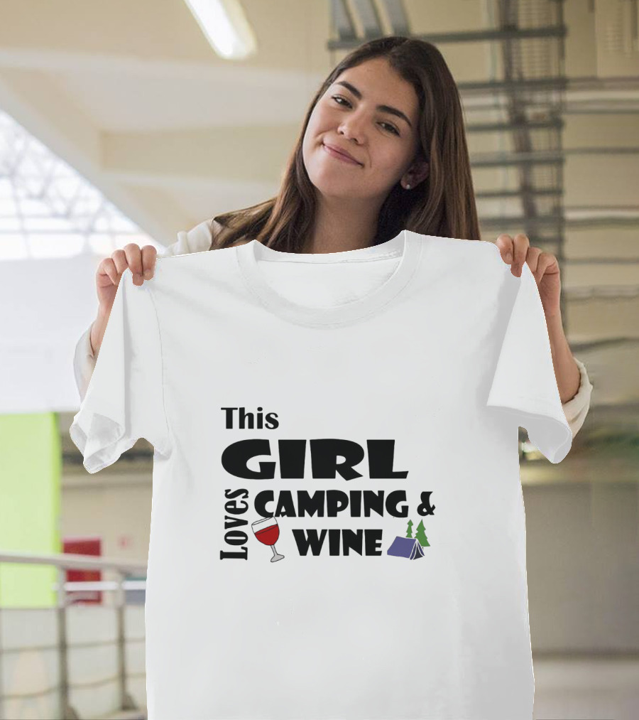 This Girl Loves Camping And Wine With Tent And Wine Glass Icons T-Shirt
