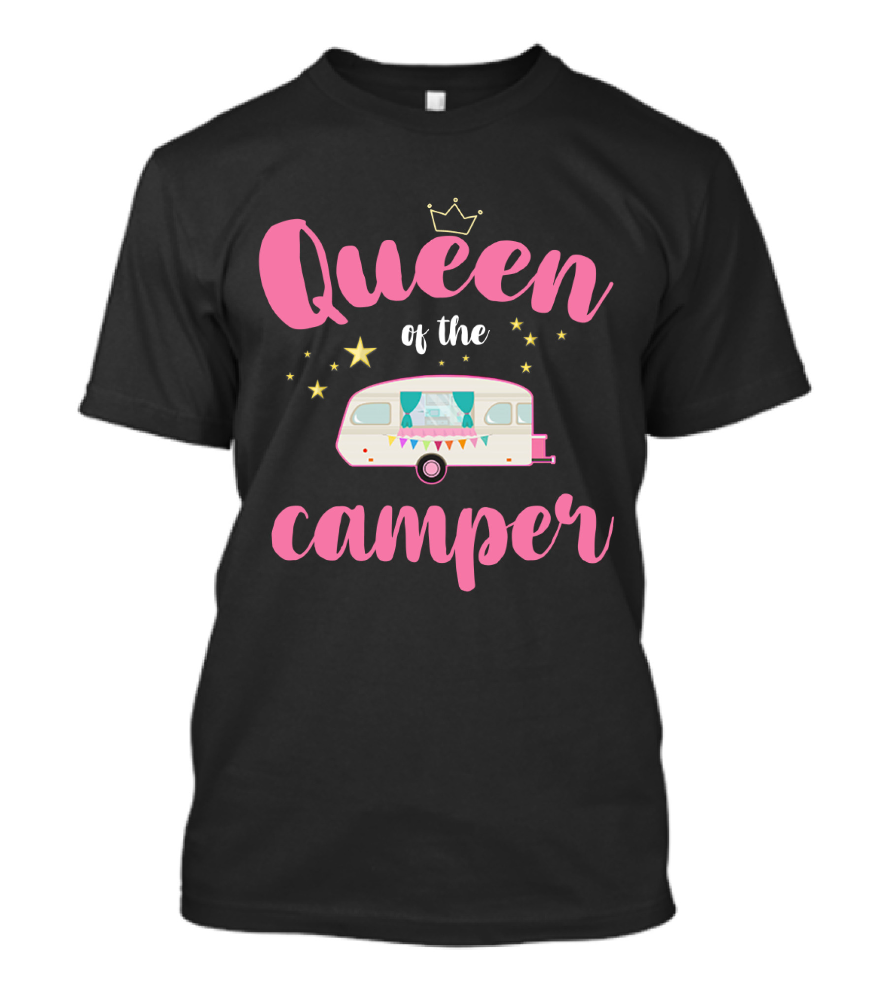 Queen Of The Camper With Crown And Star Accented Vintage Caravan T-Shirt