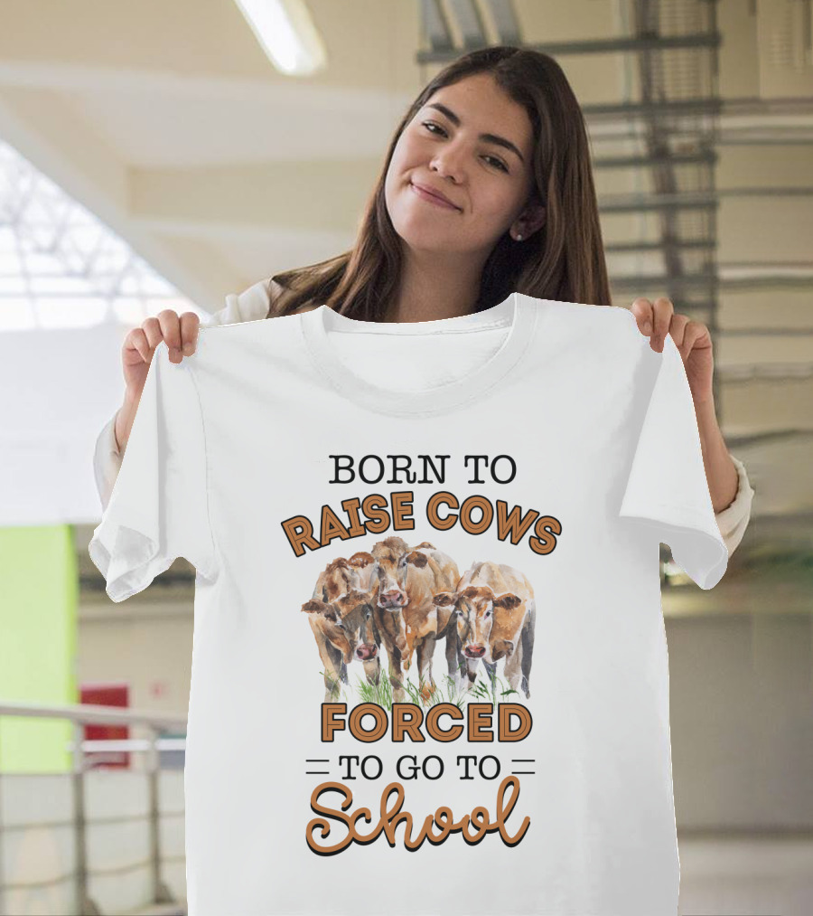 Born to Raise Cows Forced to Go to School with Watercolor Cattle T-Shirt