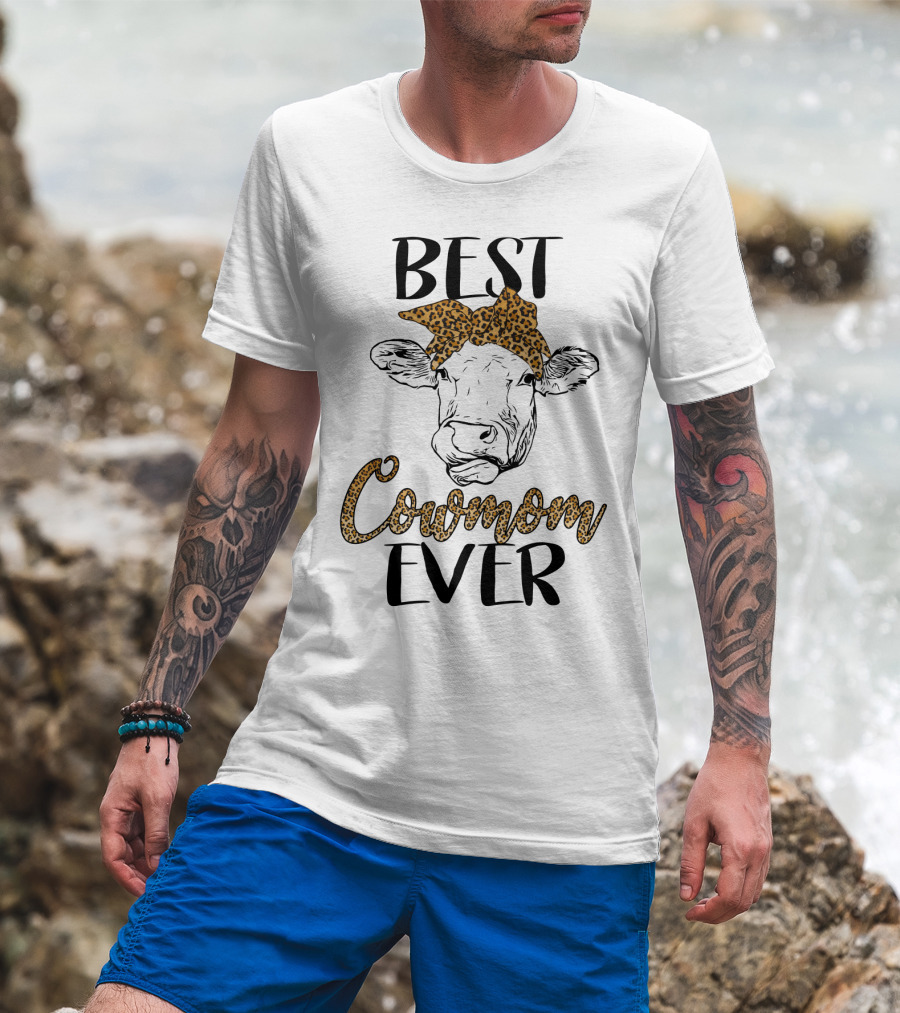 Best Cowmom Ever Leopard Bandana Cow T-Shirt