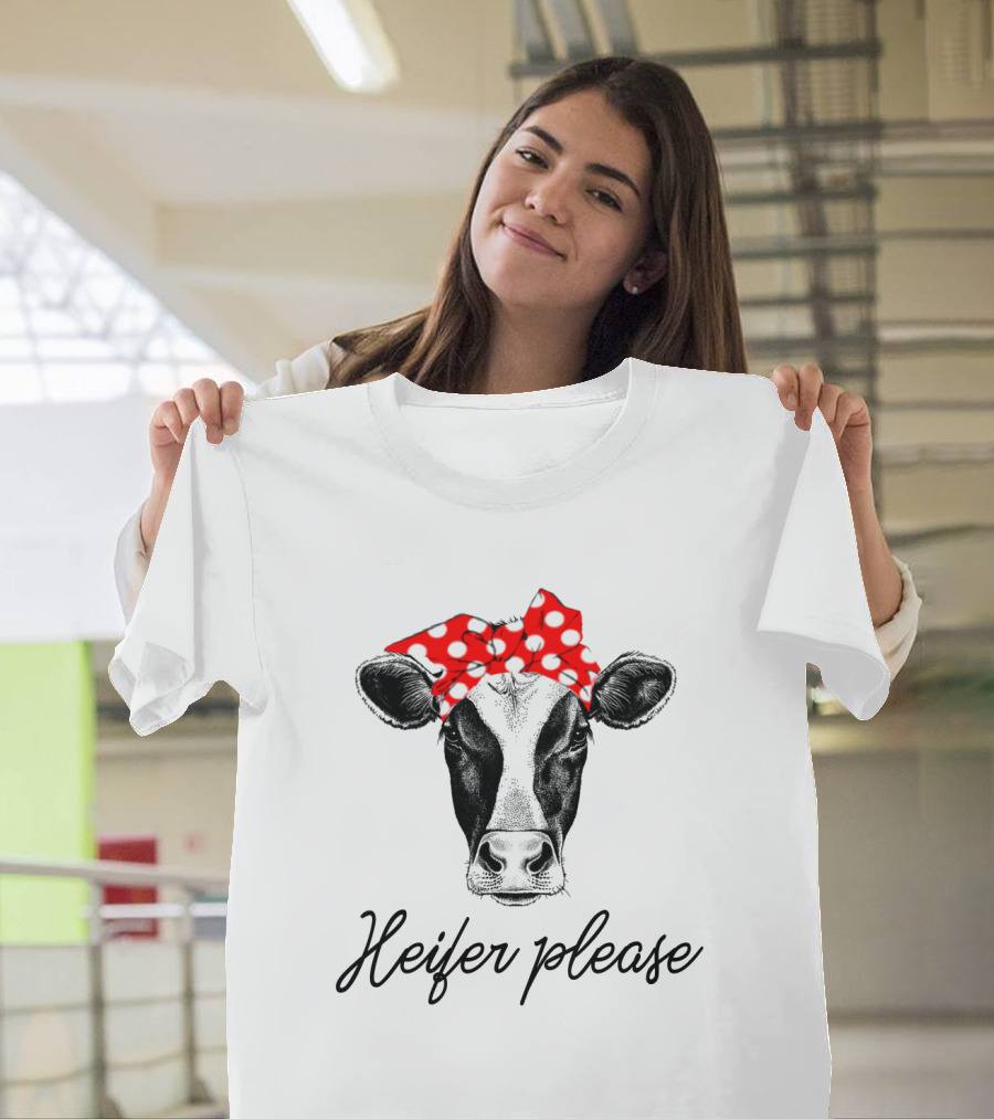 Heifer Please Cow With Red Polka Dot Bandana T-Shirt
