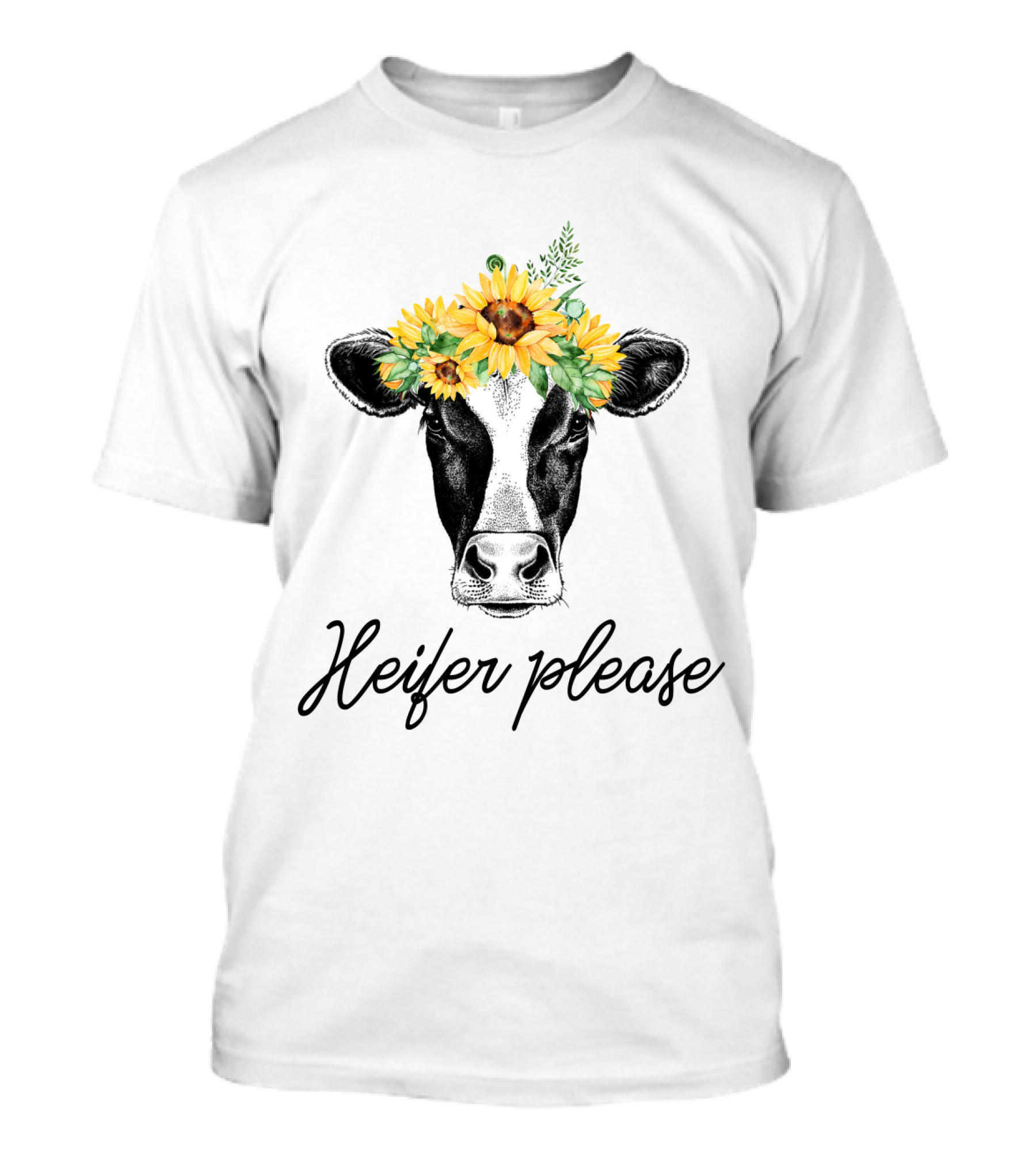 Heifer Please Cow With Sunflower Headbands And Bandana T-Shirt