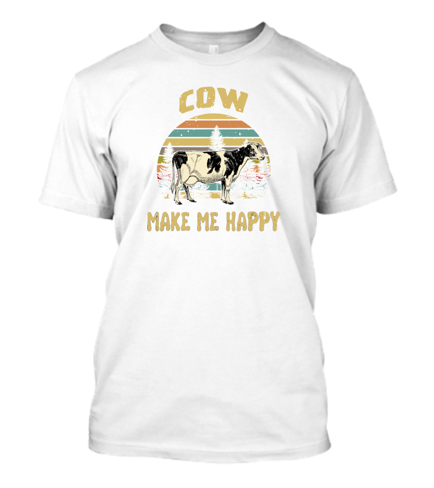 Cow Make Me Happy Retro Vintage Sunset Cow T-Shirt