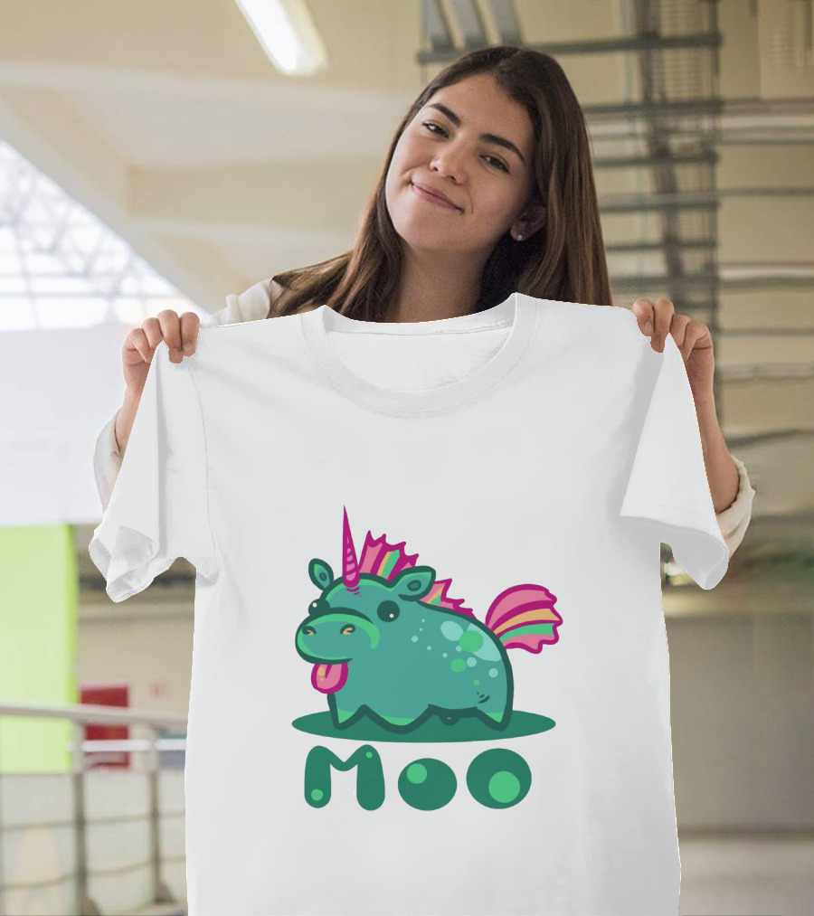 Moo Cute Derpy Unicow with Pink Horn and Rainbow Tail T-Shirt