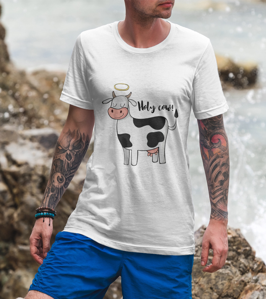Holy Cow Funny Angelic Cow With Halo Joke T-Shirt