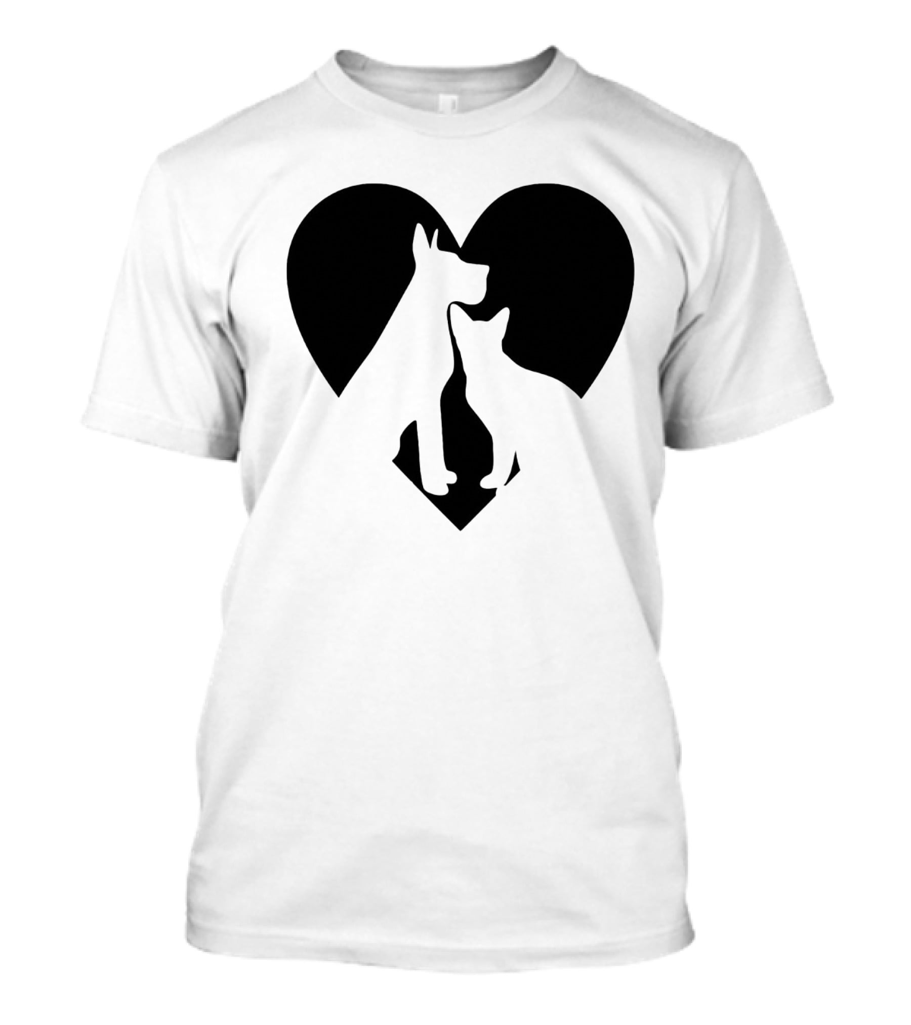 Love Animals Heart Silhouette Featuring Dog And Cat T-Shirt