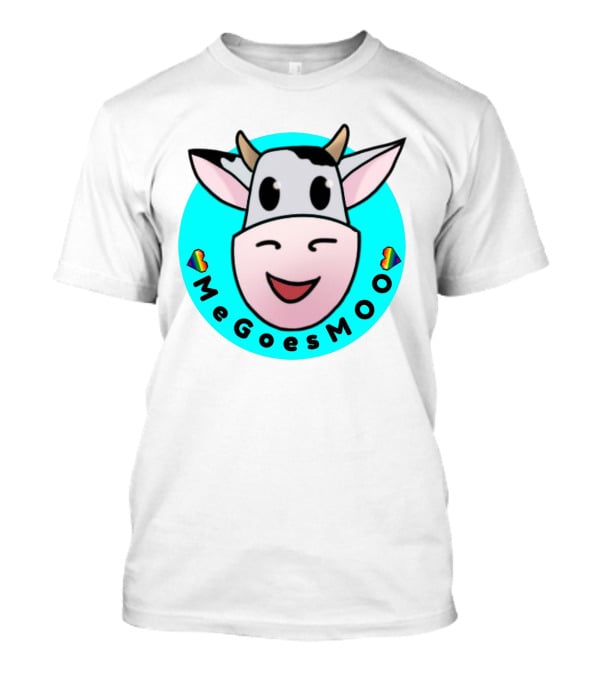MeGoesMOO Cute Cow Face With Rainbow Hearts T-Shirt