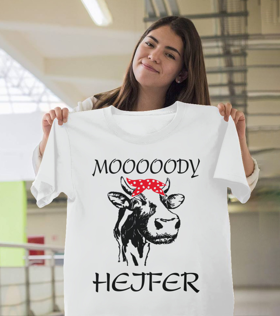 Mooooody Heifer Cow With Red Polka Dot Bandana T-Shirt