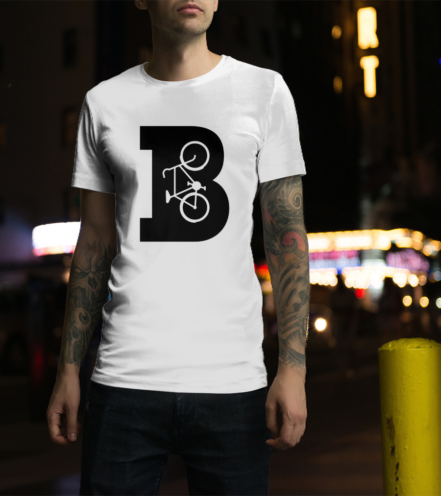 B Letter With Bicycle Motif Design In Bold Black T-Shirt