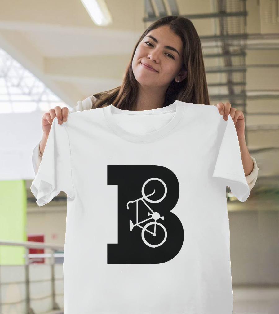 B Letter With Bicycle Motif Design In Bold Black T-Shirt
