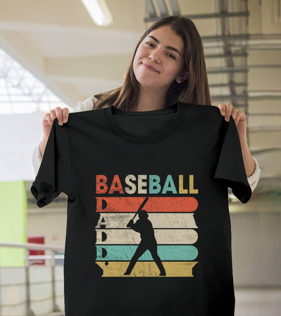 Retro Baseball Daddy Vintage Stripes Silhouette Batter T-Shirt