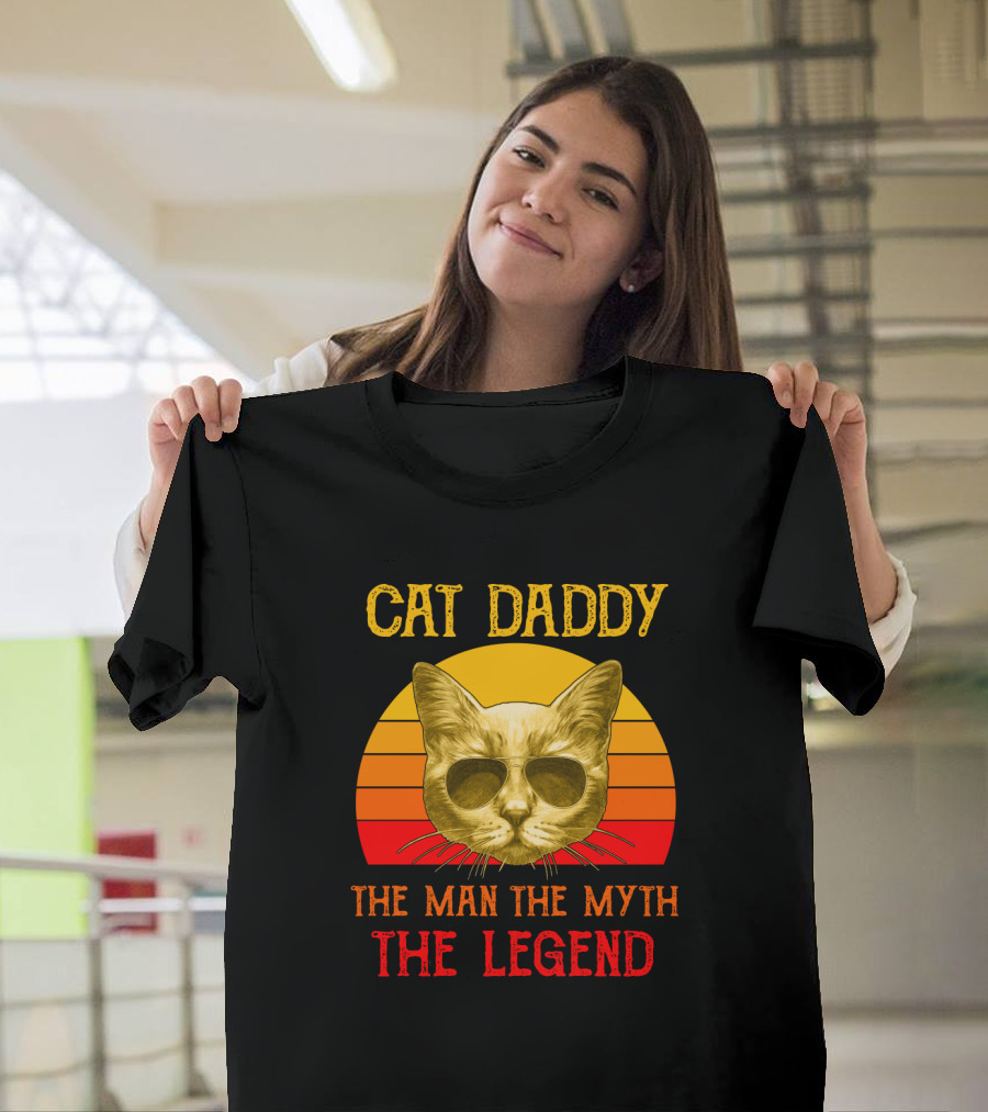 Cat Daddy The Man The Myth The Legend Retro Sunglasses Cat T-Shirt