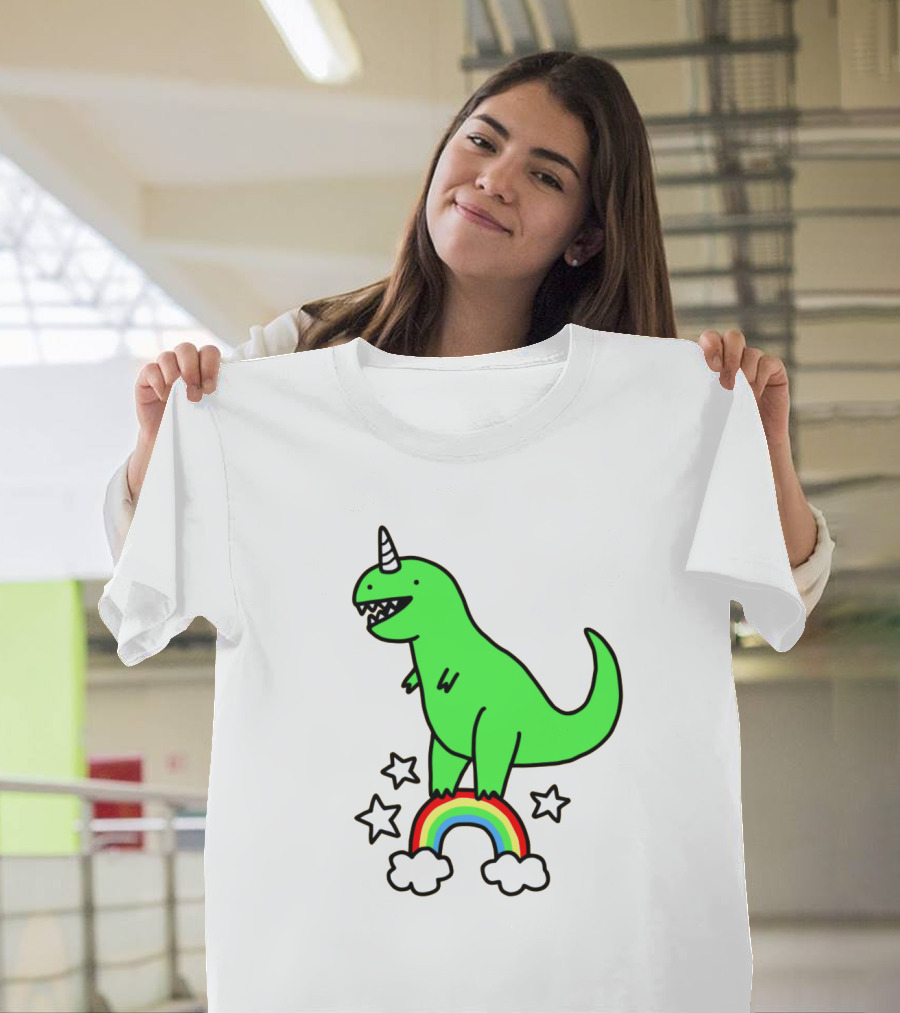 Unicorn Dinosaur with Stars and Rainbow T-Shirt
