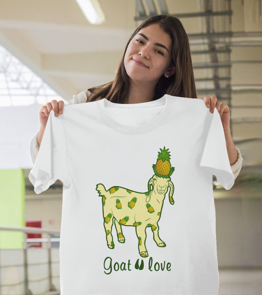 Goat With Pineapple Patterns And Text 'Goat Love' T-Shirt