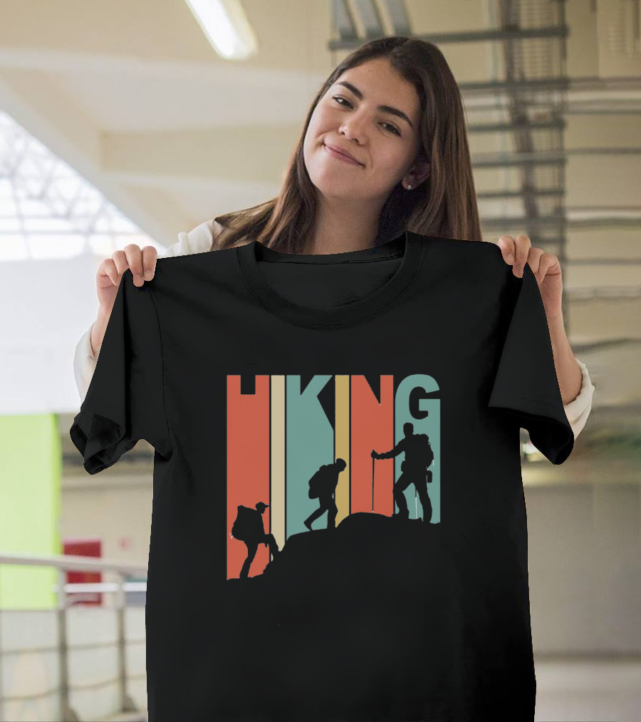 Retro Gradient Hiking Silhouette Adventure T-Shirt