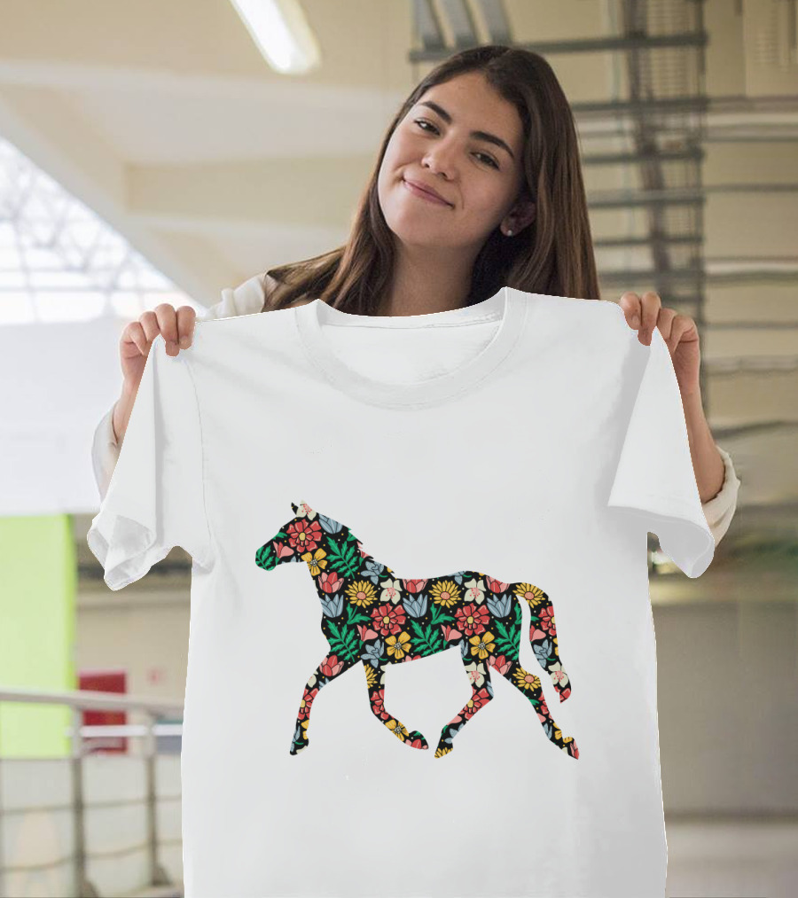 Floral Horse Pattern Vibrant Flower T-Shirt