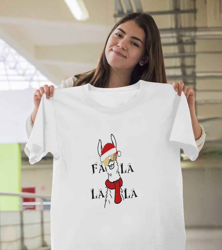 Falalala Llama Santa Hat and Scarf Holiday T-Shirt