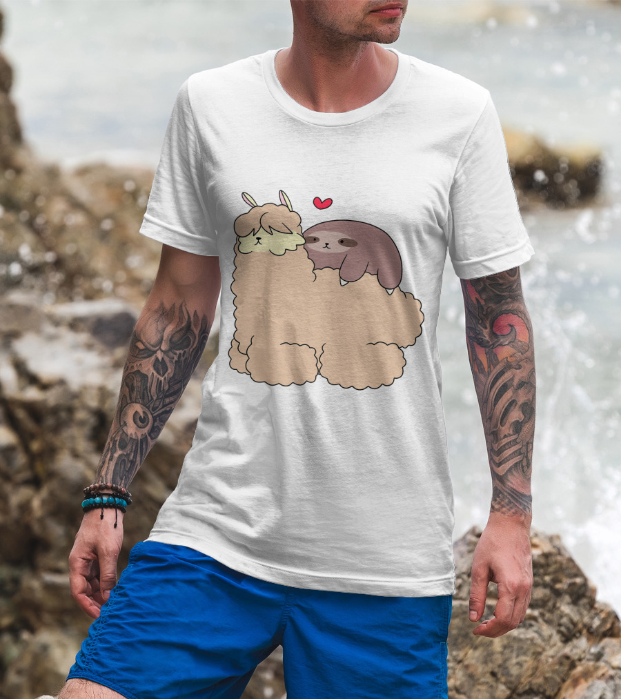 Sloth Loves Alpaca Heartwarming Cuddle Embrace With Cute Llama Vibes T-Shirt